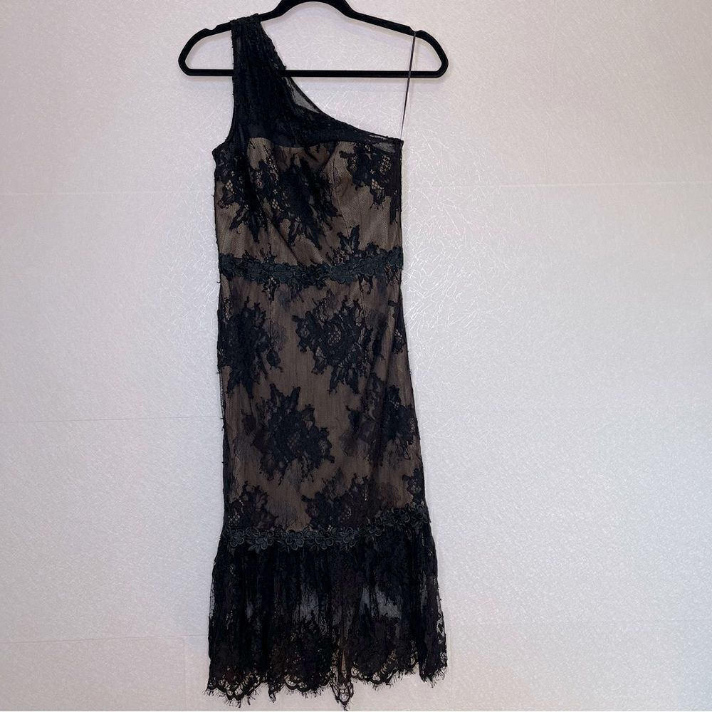 𝅺DRESS the Population One Shoulder Lace Dress Black S